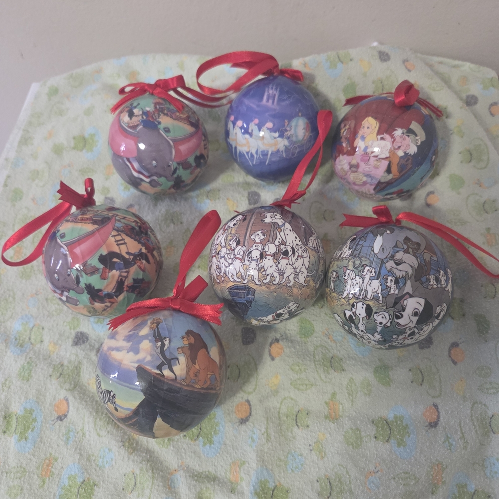 Vintage Disney Ornaments Decoupage Paper Mache Set OF 7-